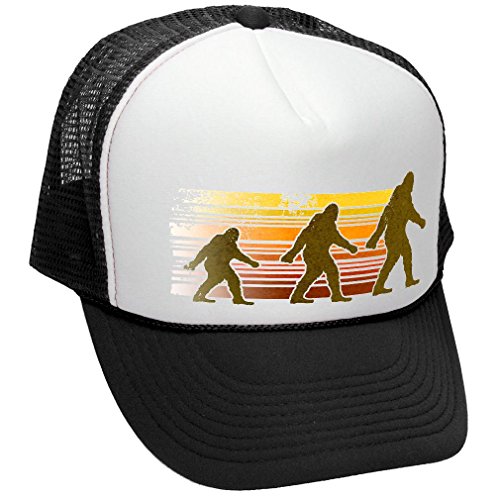 SASQUATCH WALKING - FUNNY RETRO VINTAGE STYLE - Unisex Adult Trucker Cap Hat, Black