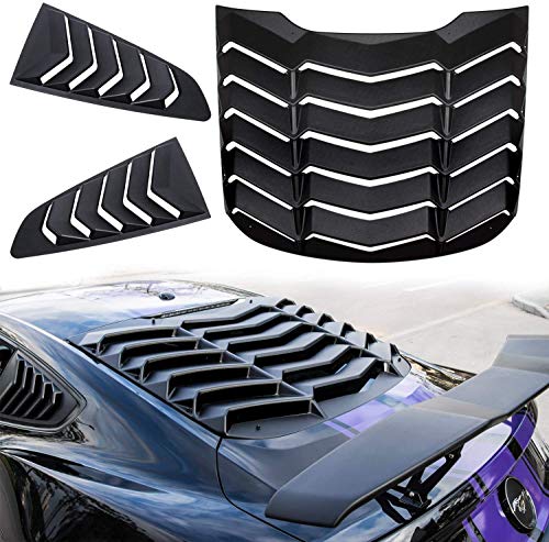Danti Matte Black Rear and Side Window Louvers Sun Shade Cover in GT Lambo Style For Ford Mustang 2015 2016 2017 2018 2019 2020
