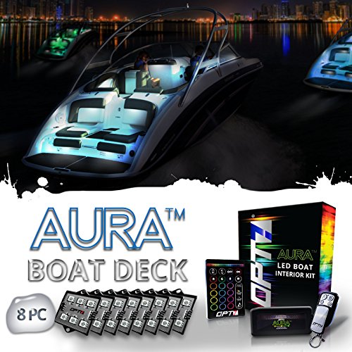 OPT7 AURA 8pc Boat Interior LED Lighting Kit with Multi-Color Light features, Wireless Remote, and Soundsync – 1-Year Warranty