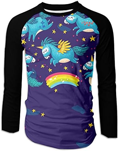 Men Happiness Unicorn Long Sleeve Tshirt Crew Neck Baseball Tees For Basketball