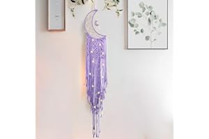 MGAHYI Moon Star Dream Catcher Decor,Macrame Woven Dreamcatcher with Light,Bohemian Wall Hanging Decoration,Bedroom,Home Decoration (Purple Moon)