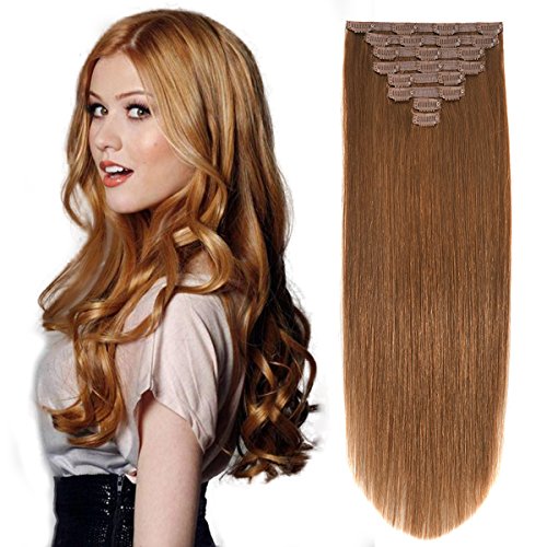 20" clip on extensions human hair clip ins real ha…