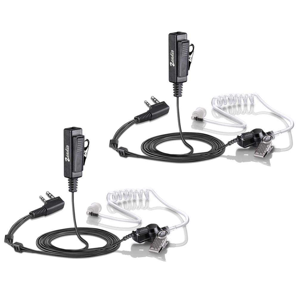 zeadio Surveillance Covert Air Acoustic Tube Walkie Talkie Earpiece Headset with Push-To-Talk Microphone for Kenwood Baofeng HYT 2 Pin Two Way Radio (Pack of 2)