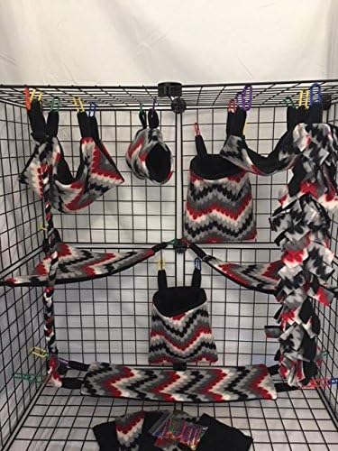 15 Piece Red, Black,White, and Gray Chevron Sugar Glider Cage Set