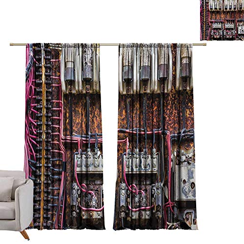 Anzhutwelve Wire,Light Blocking Drapes Old Rusted Electrical Panel with Fuses and Contacts in Abandoned Energy Factory Print W96 x L84 Fade Resistant Polyester Microfiber