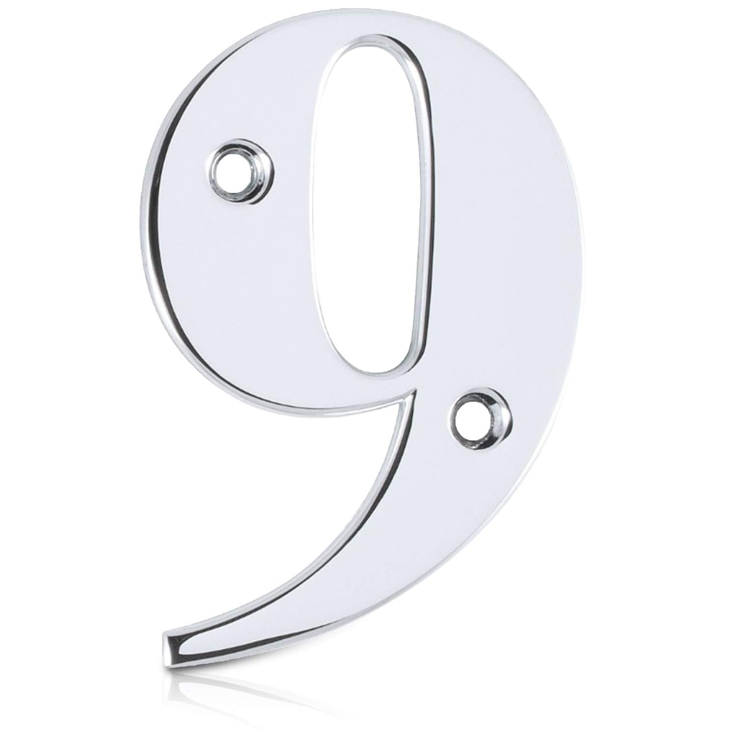 XFORT Polished Chrome Front Door Number 9, House Number Suitable for All Door Types including Wooden, uPVC, and Composite.