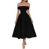 Wenrine Womens Off The Shoulder Cocktail Maxi Dress Sleeveless Casual A Line Elegant Flowy Formal Wedding Party Dresses