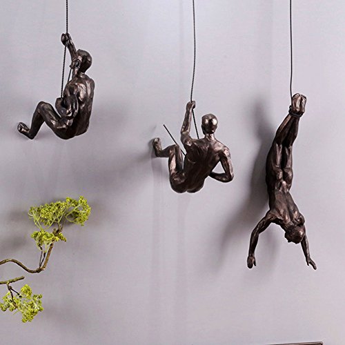 Olpchee 6Pcs Nordic Resin Climbing Man Wall Sculpture Creative Hand-Finished Wall Art Home Decor Sculptures Statues (Copper Black) - Thumbnail 5