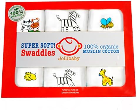 JOLLIBABY 100% Organic Cotton muslin Super Soft Swaddles/3 pc Gift Box
