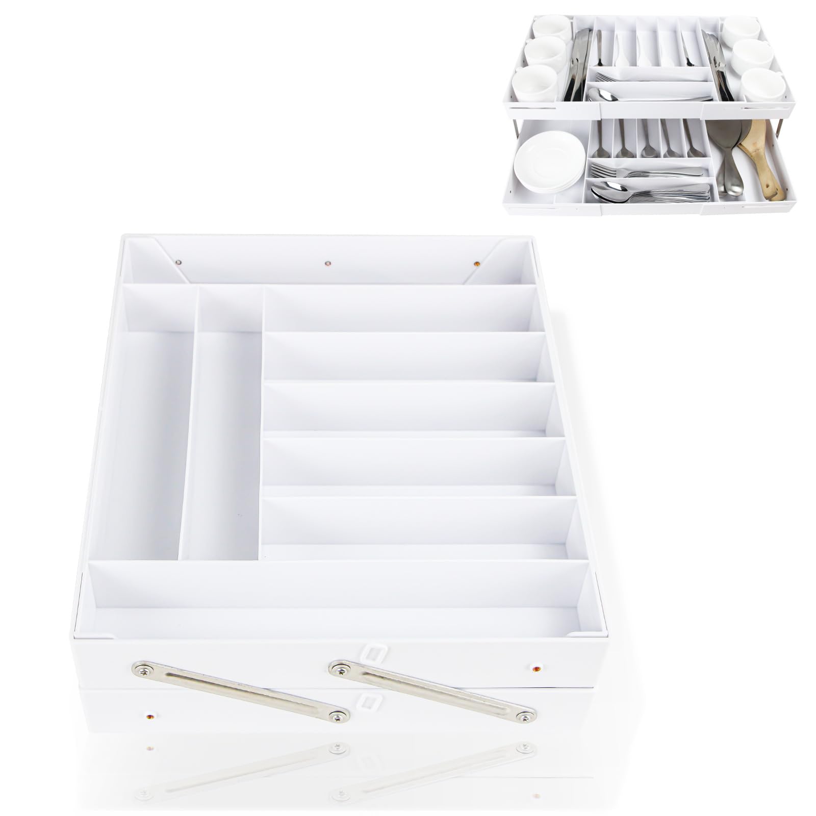 Photo 1 of 2 Tier Drawer Organizer?Multi Level Stacking Folding Organizer?Foldable Collapsible Shallow Storage Drawers Tray Expandable, Multilevel Desk Space Organizer