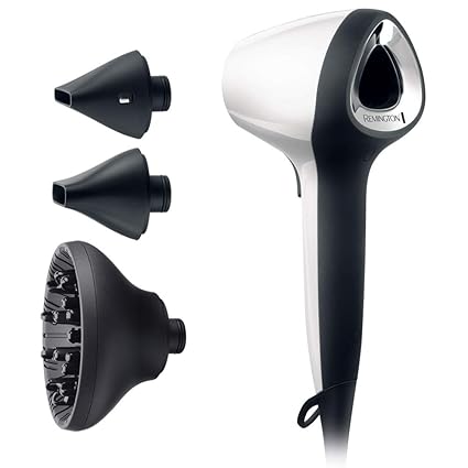 Remington Ionen-Haartrockner Air3D D7779, innovatives Design, Keramikgitter, zwei Stylingdüsen, Diffusor, weiß/schwarz