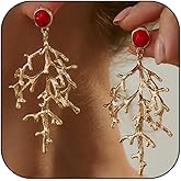 Chunky Gold Statement Earrings for Women Trendy Long Gold Coral Dangle Earring Irregular Geometric Drop Dangle Earrings