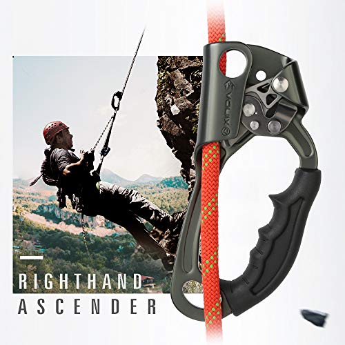 XINDA Climbing Hand Ascender for Arborist Tree Climbing Rigging 8-12mm Rope CE UIAA (Right Hand and Left Hand) (Right-Gray(Upgrade))