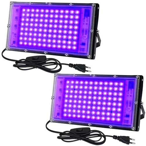 CREATESTAR LED Black Light 100 W 2 Pieces, IP65 Waterproof UV Spotlight with 1.5 m Plug, Lamp for Party Glow, Aquarium, Bar, Fluorescent Poster, Halloween, Disco (100 W(2 PCS))