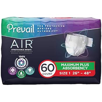 Prevail Air Maximum Plus Absorbency Stretchable Incontinence Briefs/Adult Diapers, Size 1, 60 Count