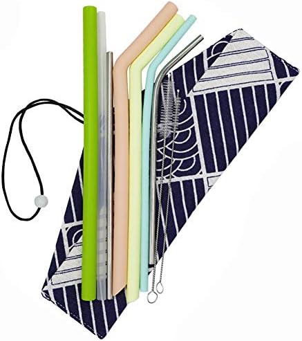 Earth-Friendly Reusable Silicone Straw for Smoothies 5 Different Size of Flexible Silicone Straws and 2 Stainless Steel Straws with 2 Cleaning Brush and a Carry Case.