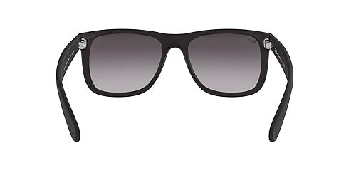 Ray-Ban RB4165 Justin Rectangular Sunglasses, Rubber Black/Light Grey  Gradient Dark Grey, 51 mm
