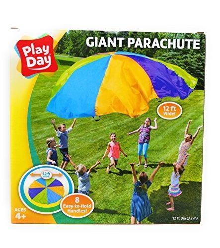 Play Day Giant 12 feet wide Colorful Parachute with 8 Easy To Hold handles