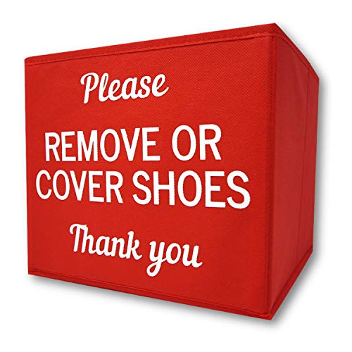 RE Goods Shoe Cover Box | Disposable Shoe Bootie Holder For Realtor Listings and Open Houses | Please Cover or Remove Shoes Bin | Shoe Bootie Box (Red)