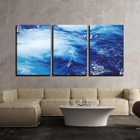 3 Piece Canvas Wall Art - Blue Ocean Waves - Modern Home Art Stretched and Framed Ready to Hang - 16"x24"x3 Panels