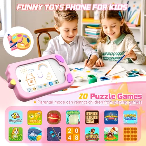 Tosaju Kids Mobile Phone Toy with Dual Camera Kids 2.8 Inch Touch Screen Learning Phone Learning Toy with SD Card Boy Girl Age 3 4 5 6 7 8 Cadea