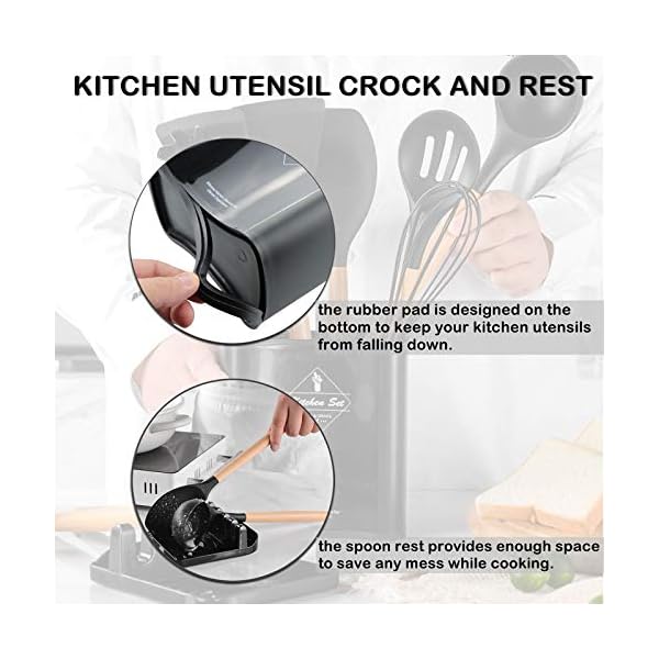 BenRich-Kitchen-Utensils-Set-11-Pcs-Silicone-Cooking-Utensils-Set-Spatula-Set-Turner-Whisks-Spoon-Rest-Utensil-Holders-Heat-Resistant-Kitchen-Tools-and-Gadgets-Accessories-Black Kitchen Utensils Set 11 Pcs, BenRich Silicone Cooking Utensils Set Tools & Gadgets Holders Spatula Turner Whisks Spoon…