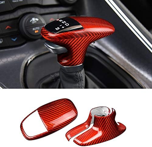 AIRSPEED Red Carbon Fiber Car Gear Shift Knob Cover Handle Sticker Interior Trim for Dodge Challenger Charger 2015-2019 Accessories (3pcs): Automotive
