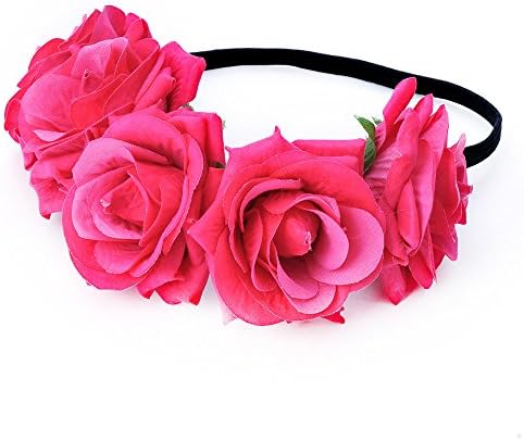 HRYKJ Rose Flower Crown Garland Festival Wedding Hair Wreaths Headbands (pink)