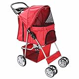 OxGord City Walk N Stride 4 Wheeler Pet Stroller for Dogs and Cats, Scarlet Red