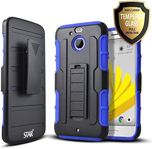 HTC Bolt Case, HTC 10 EVO Case, Starshop [Heavy Duty] Dual Layers Kickstand Case With [0.33m 9H Tempered Glass Screen Protector Included] and Locking Belt Clip (Blue)