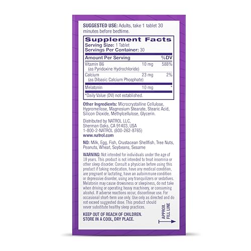 NATROL MELATONIN ADVANCED SLEEP TABLETS WITH VITAMIN B6, HELPS YOU FALL ASLEEP FASTER, STAY ASLEEP LONGER, 2-LAYER CONTROLLED RELEASE, 100% DRUG-FREE, MAXIMUM STRENGTH, 10MG, 30 COUNT