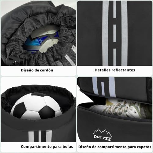 Mochila de Futbol con Zapatillero Impermeable Mochila Deporte con Separador Seco-Húmedo Mochila Multifuncional para Baloncesto Balonmano Voleibol Playa Piscina Yoga Baile Gimnasio Bolsa Cuerdas
