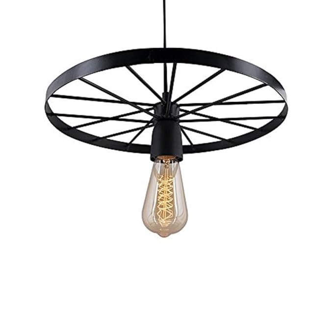 PR Prashant Metal and Plasatic Wheel Pendents Ceiling Lamp, Black