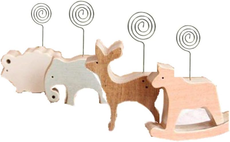 cuzile 4 Pcs Photo Holder Stand Memo Clip Picture Clip Notes Holder with Cute Anima Ram Elephant Deer Horsel for Home Party Wedding Christmas Decoration