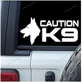 Caution K9 Decals and Stickers for Vehicles and Cars Police Dog Law Enforcement Car Window Decal. 7.5" W x 4.0" H, | White |.