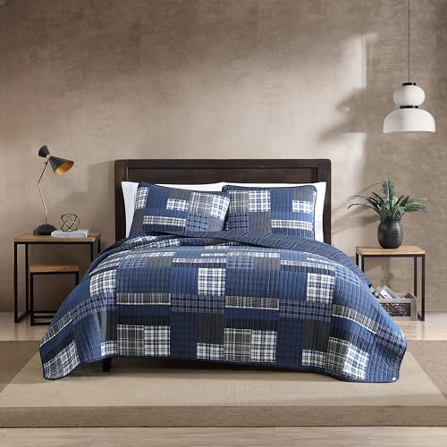 Eddie Bauer Eastmont 3 Piece Cotton Reversible Quilt Set, Twin, Blue, (Model: 200400)
