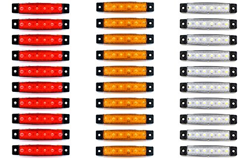 (Pack of 30) Madcatz 3.8″ 10 Red + 10 Amber + 10 White Side Led Marker, Trailer lights, Trucks, Marker lights
