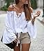 Women's Off Shoulder Top Long Sleeve Strapless Casual Loose Blouse(M)