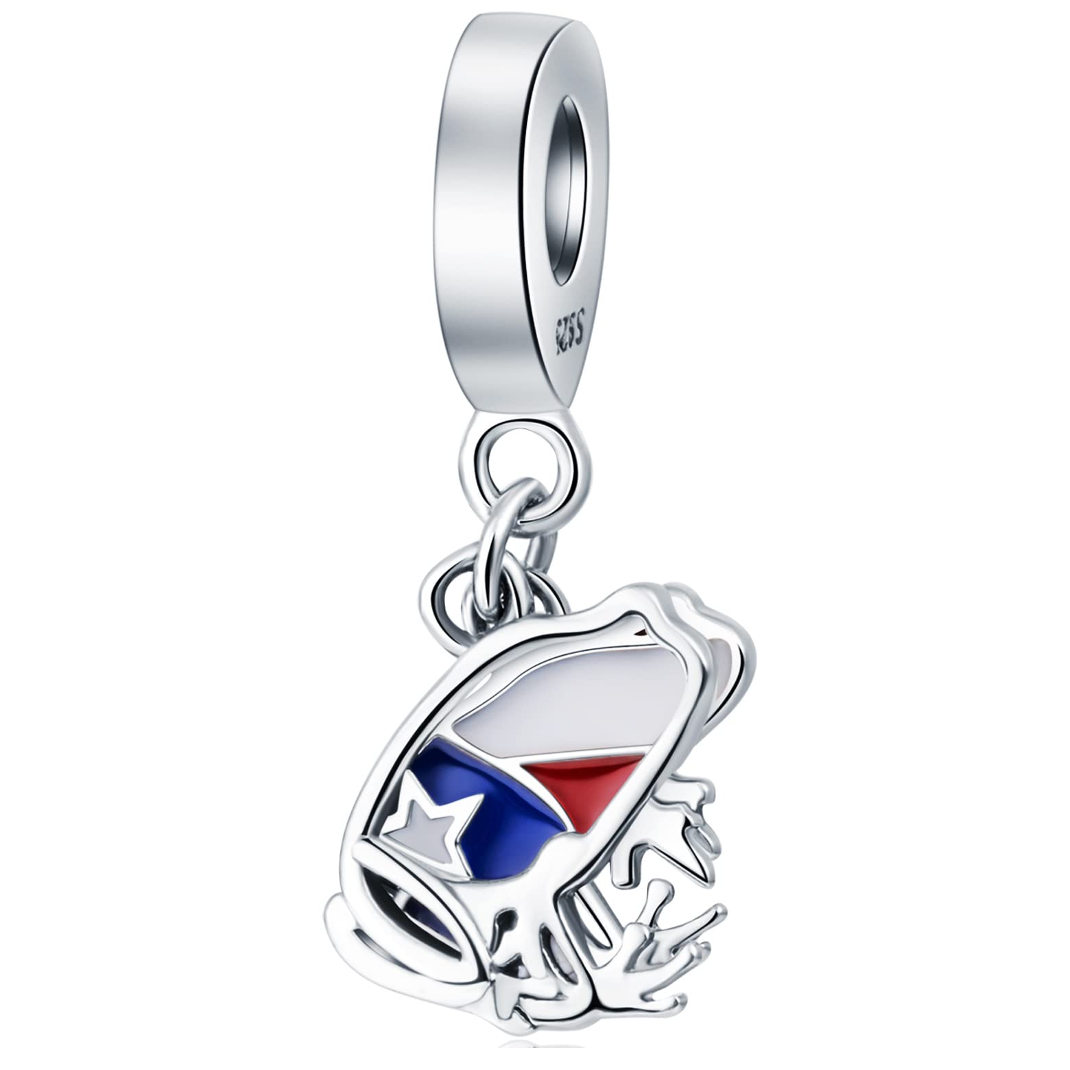 Puerto Rico Flag Charm Pendant, Fit Pandora Travel Bracelet, 925 Sterling Silver Puerto Rican Map Enamel Coqui Frog Shape Dangle Beads, Gift for Christmas/Mothers Day/Best Friends