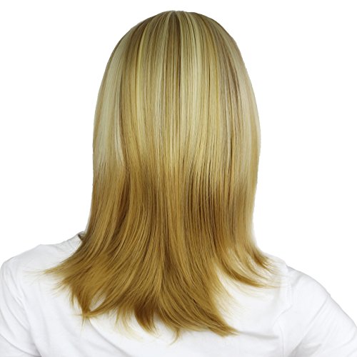 eNilecor Straight Short Bob Wigs 14" with Side Bangs Cosplay Hair Wig for Women Natural As Real Hair (Highlighted Blonde) - Thumbnail 3