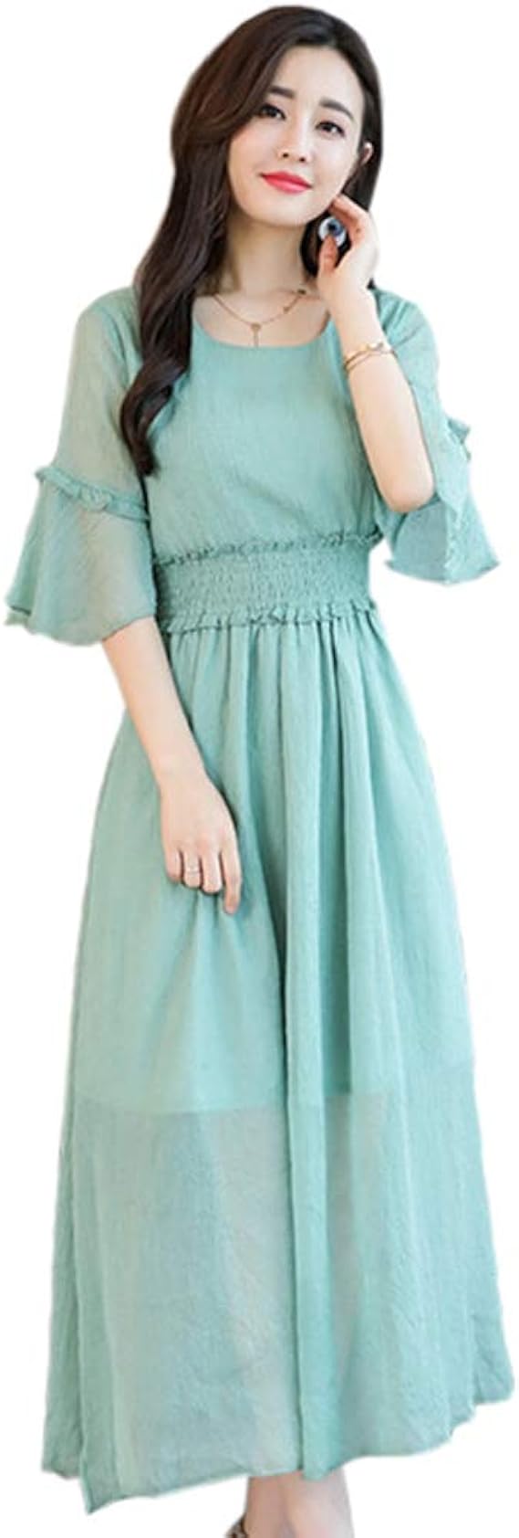 Amazon シフォン ワンピース レディース 夏 ロング丈 ドレス ゴムウエスト 大人 きれいめ おしゃれ ゆったり 柔らかい 着痩せ 普段着 ビーチ リゾート 外出 通勤 マキシワンピース 4色選べる ｍ 3xl ワンピース チュニック 通販