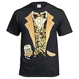 Camo Tuxedo with Bowtie and Beer Can T-shirt Funny Shirts (Large, Black)