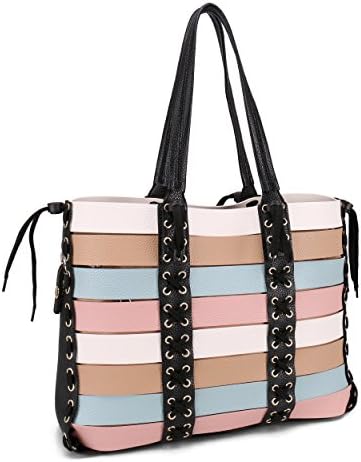 Stylisher Women Purses and Handbags Larger Shoulder Bag Top Handle Satchel Tote Hobo Bags For Women Lady Multicolor DIY Taping Design (L,Pink Blue)