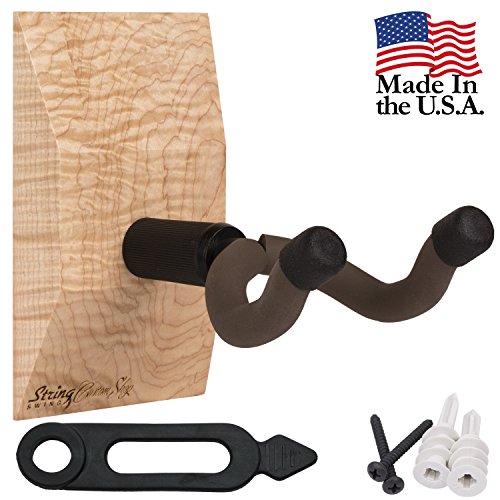 String Swing Guitar Hanger - Holder for Electric Acoustic and Bass Guitars - Stand Accessories for Home or Studio - Custom Shop Series Flame Maple Hardwood Wall Mount CS01K-FM-Comb