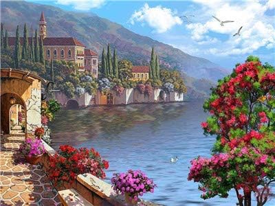 DIY Paint by Number Kits On Canvas, Oil Painting by Numbers for Adults Beginner with Brushes and Acrylic Pigment, 16x20inch (40 x 50 cm, The Seaside to Spend)