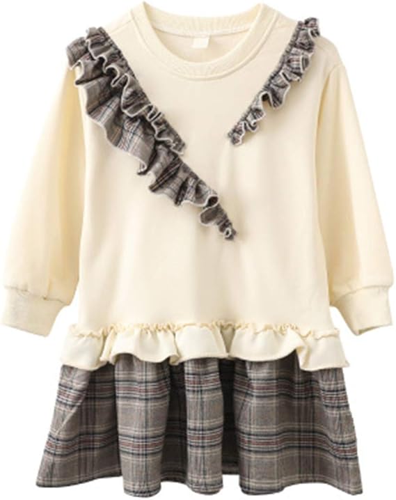 Amazon もうほうきょう 子供服 女の子 可愛い 長袖 ワンピース チェック柄 ジュニア ガールズ カジュアル 春 秋110 160cm ワンピース チュニック 通販