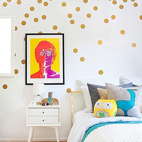 Wisehands Golden Wall Dots 218 Decals Pack of 4 Sheets Removable Circle Sticker Wall Decoration for Home Living Room/ Baby Nursery Room / Bedroom and More