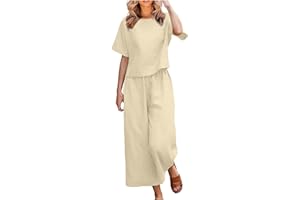 GENERIC Womens Plus Size Cotton Linen Lounge Sets 2 Piece Outfits Linen Set Summer Casual Matching Set Pants Suit