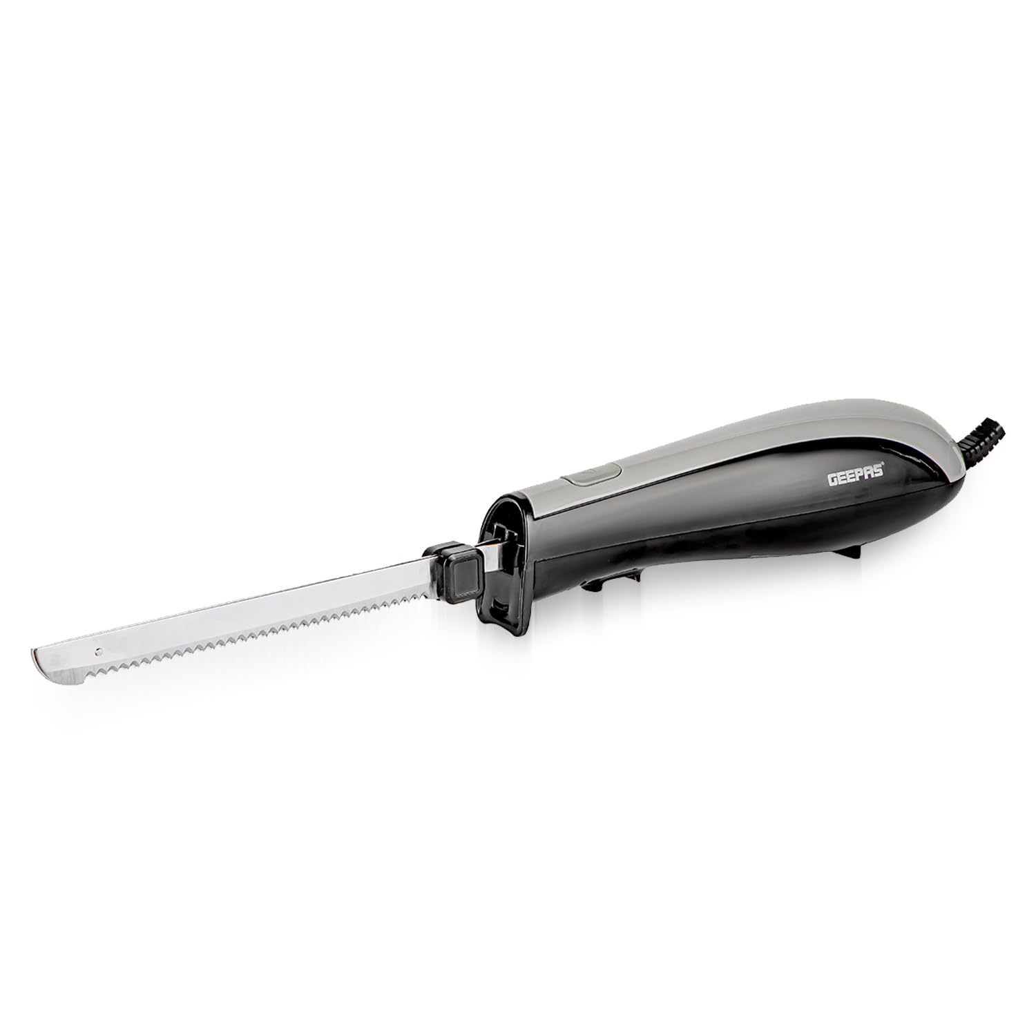 GEEPAS 150W Electric Knife – Serrated Carving Knife - Can Cut Turkey, Meat, Bread, Vegetables, Fruits, Ham, and Cooked Beef – Single Start Button & Eject Button – 2 Year Warranty, Black & Grey, (GEK63024UK)