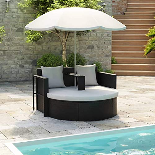 vidaXL Gartenlounge mit Sonnenschirm Poly Rattan Liege Sonnenliege Gartenmöbel – Bild 3